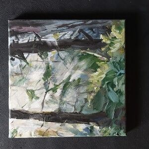 Morning Sun, Pacific Northwest, Plein Air  Camping Original Art, 8x8 canvas